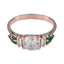 Emerald CZ Halo Korean Sterling Silver Green Gems Delicate Luxurious Ring Jewelry