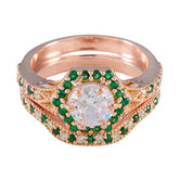 Emerald CZ Halo American Silver Green Gems Minimal Romantic Ring Jewellery
