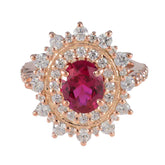 Ruby CZ Halo Indian Sterling Silver Red Gemstone Mid weight Romantic Ring Jewelry