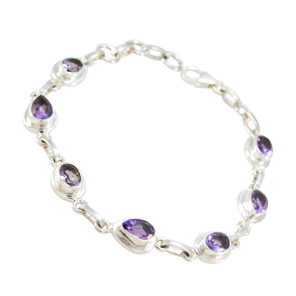 Amethyst Casual Featherlight Purple Sterling Silver Links Bracelet