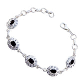 Black Onyx Columbus Day Whisper-thin Black Silver Links Bracelet