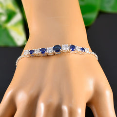 Blue Supphire CZ Couple Whisper-thin Blue Silver Tennis Bracelet
