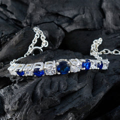Blue Supphire CZ Couple Whisper-thin Blue Silver Tennis Bracelet