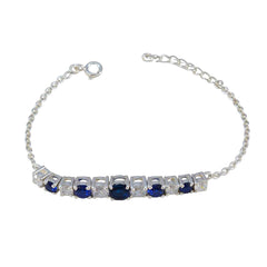 Blue Supphire CZ Couple Whisper-thin Blue Silver Tennis Bracelet