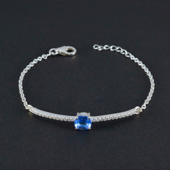 Blue Supphire CZ Daily Minimalist Blue Silver Links Bracelet