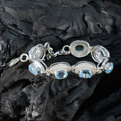 Blue Topaz Eid al-Fitr Eye-catching Blue Silver Tennis Bracelet