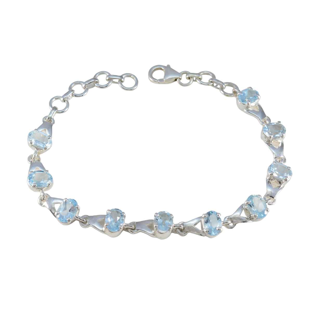Blautopas-Diwali-Armband aus Sterlingsilber mit schmalen Gliedern in Blau