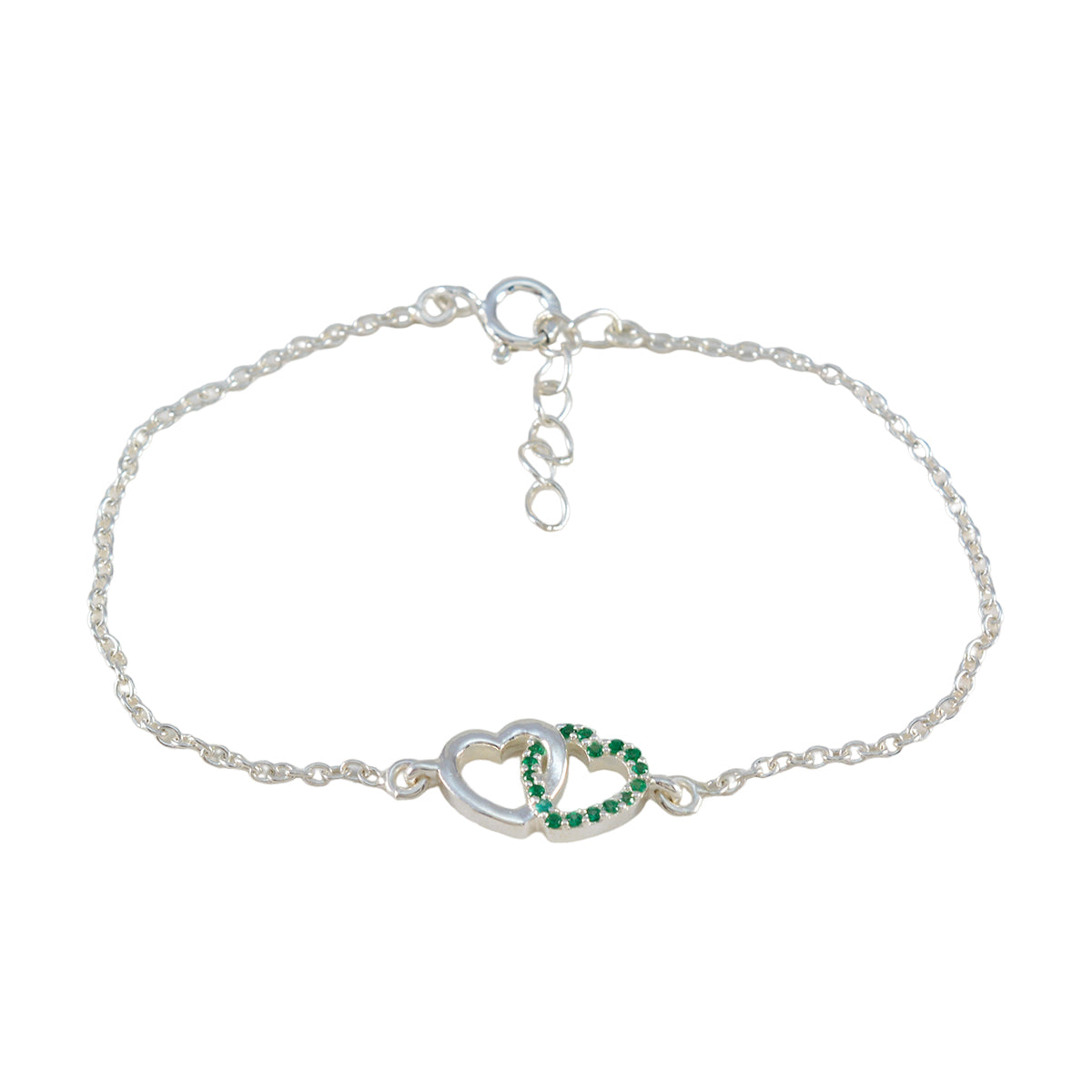 Emerald CZ Honor Minimalist Green Sterling Silver Chain Bracelet