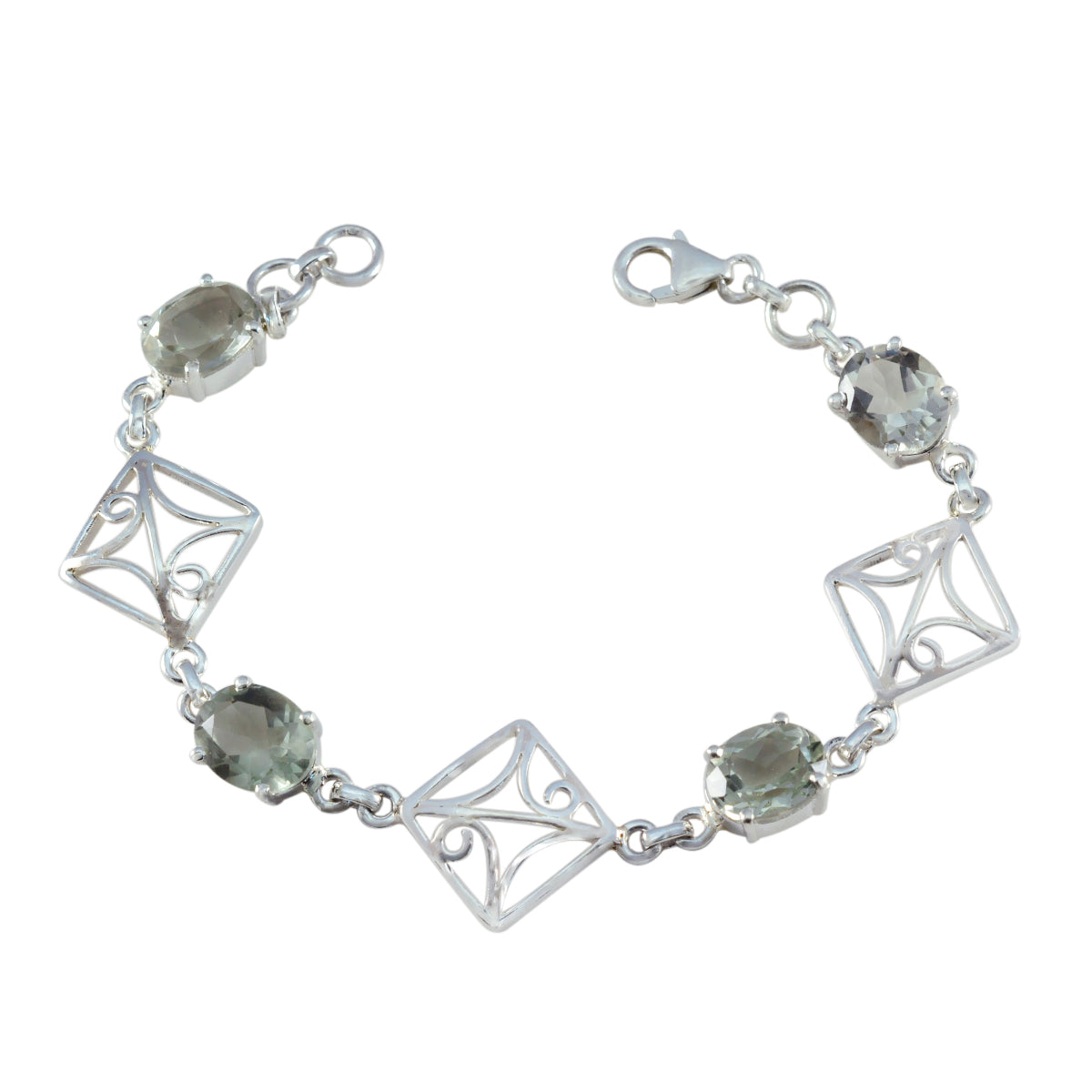 Green Amethyst Day of Happiness Featherlight Light Green Silver Links Bracelet