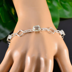 Green Amethyst Waffle Day Dainty Light Green Silver Links Bracelet