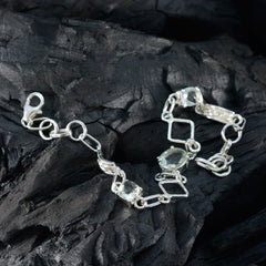 Green Amethyst Waffle Day Dainty Light Green Silver Links Bracelet