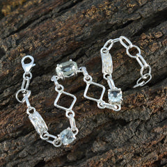 Green Amethyst Waffle Day Dainty Light Green Silver Links Bracelet