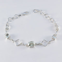 Green Amethyst Waffle Day Dainty Light Green Silver Links Bracelet