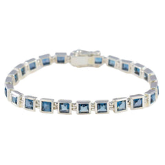 Blue Topaz One-of-a-Kind Classic Blue Silver Tennis Bracelet