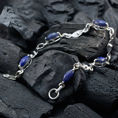 Lapis Lazuli Pancake Day Elegant Blå Sterling Silver Länkarmband