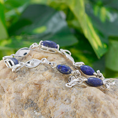 Lapis Lazuli Pancake Day Elegant Blå Sterling Silver Länkarmband