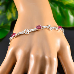 Ruby CZ Summer Solstice Slim Red Silver Links Bracelet