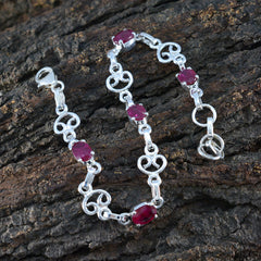 Ruby CZ Summer Solstice Slim Red Silver Links Bracelet