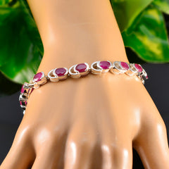 Ruby CZ Super Bowl Tiny Red Sterling Silver Links Bracelet