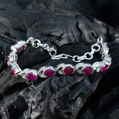 Ruby CZ Super Bowl Tiny Red Sterling Silver Links Bracelet