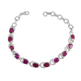 Ruby CZ Super Bowl Tiny Red Sterling Silver Links Bracelet