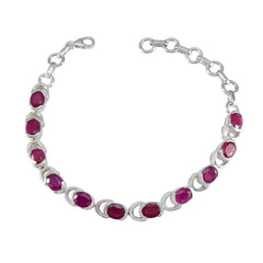 Ruby CZ Super Bowl Tiny Red Sterling Silver Links Bracelet