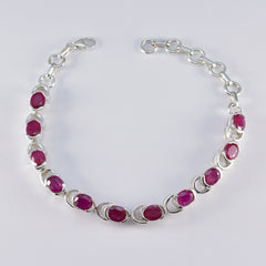 Ruby CZ Super Bowl Tiny Red Sterling Silver Links Bracelet