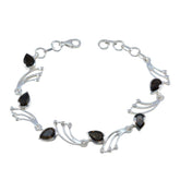 Smoky Quartz The First Day of Spring Minimal Brown Silver Links Bracelet