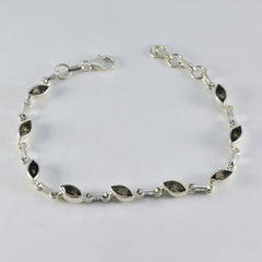 Smoky Quartz Treasure Tiny Brown 925 Silver Links Bracelet