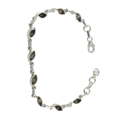 Smoky Quartz Treasure Tiny Brown 925 Silver Links Bracelet