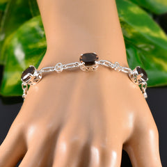 Smoky Quartz White Day Featherlight Brown Silver Links Bracelet