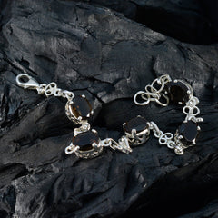 Smoky Quartz White Day Featherlight Brown Silver Links Bracelet