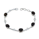 Smoky Quartz White Day Featherlight Brown Silver Links Bracelet