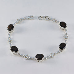 Smoky Quartz White Day Featherlight Brown Silver Links Bracelet