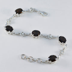 Smoky Quartz White Day Featherlight Brown Silver Links Bracelet