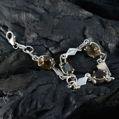 Smoky Quartz Winter Dainty Brown Silver Links Bracelet