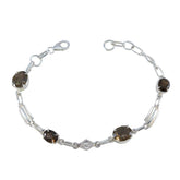 Smoky Quartz Winter Dainty Brown Silver Links Bracelet