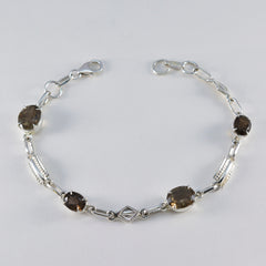 Smoky Quartz Winter Dainty Brown Silver Links Bracelet