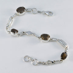Smoky Quartz Winter Dainty Brown Silver Links Bracelet