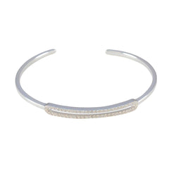 White CZ Guacamole Day Dainty White Sterling Silver Bangle Bracelet