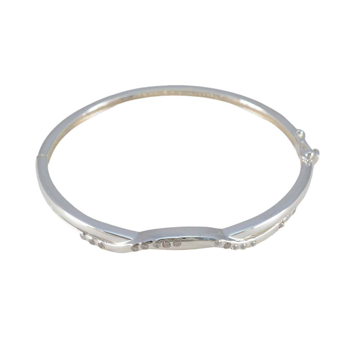 White CZ Mental Health Day Slim White Silver Hinged Bangle Bracelet