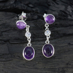 Amethyst-Mexican-Ling-multiple-stud-Purple-Silver-Earring