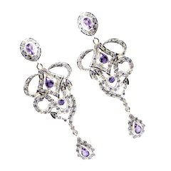 Amethyst-Indian-Lakshmi-multiple-Stud-Purple-925-Sterling-Silver-Earring