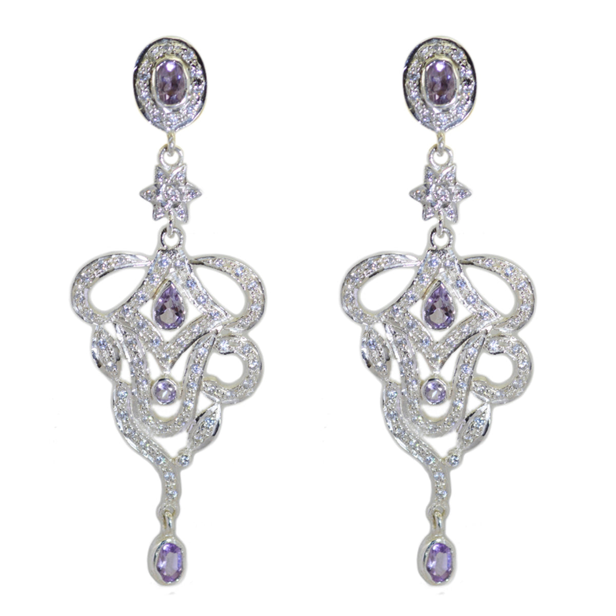 Amethyst-Indian-Priya-multiple-Stud-Purple-Sterling-Silver-Earring