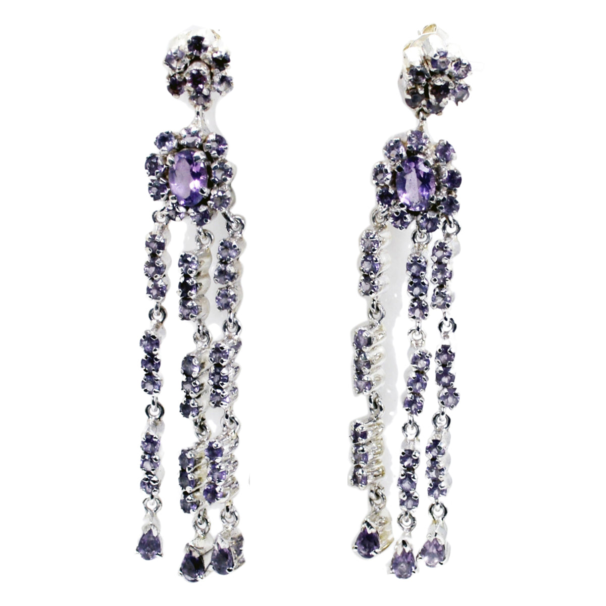 Amethyst-Amerikanisch-Micaela-Mehrfach-Ohrhänger-Lila-Silber-Ohrring