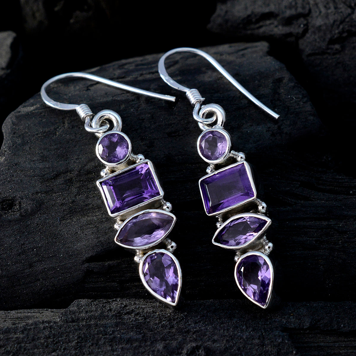 Amethyst-Spanish-Emily-mehrere-Dangle-Lila-925-Silber-Ohrring