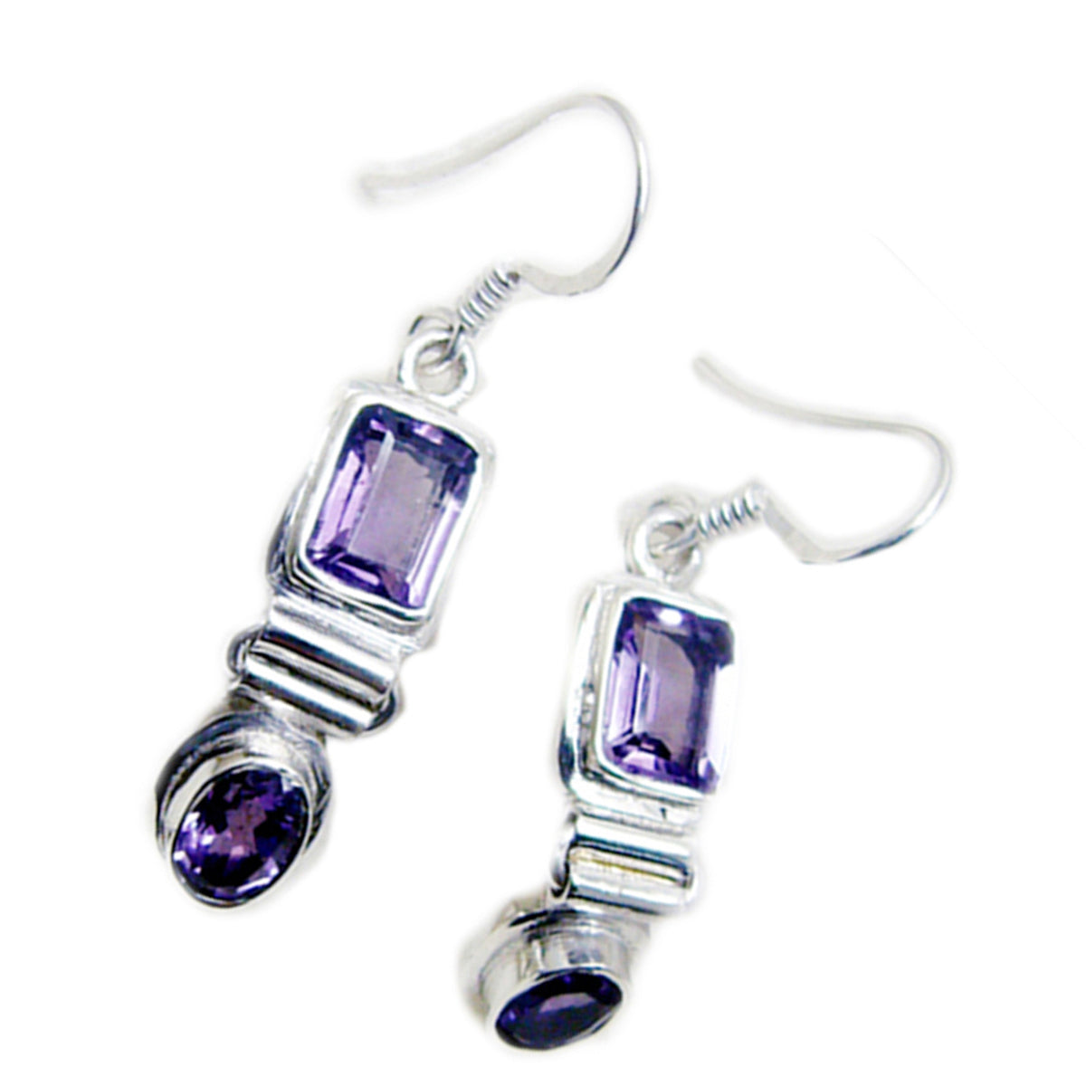 Amethyst-Koreanisch-Violett-Mehrfach-Dangle-Lila-Silber-Ohrring