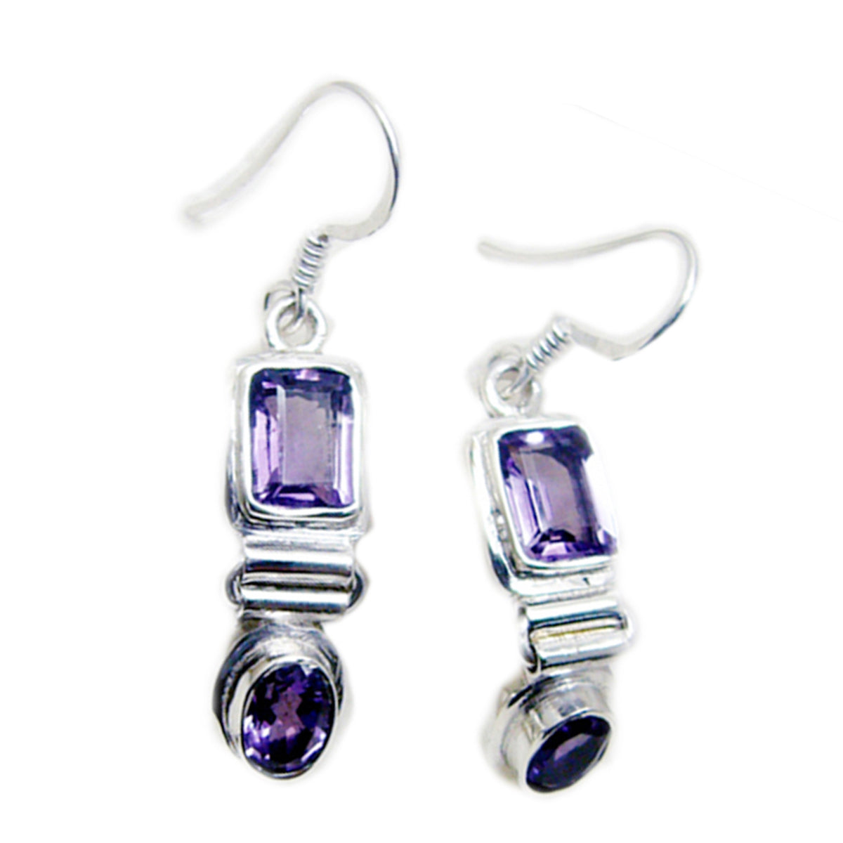 Amethyst-Koreanisch-Violett-Mehrfach-Dangle-Lila-Silber-Ohrring