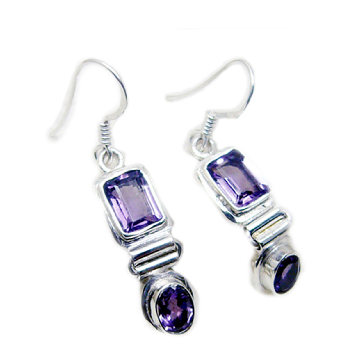 Amethyst-Koreanisch-Violett-Mehrfach-Dangle-Lila-Silber-Ohrring