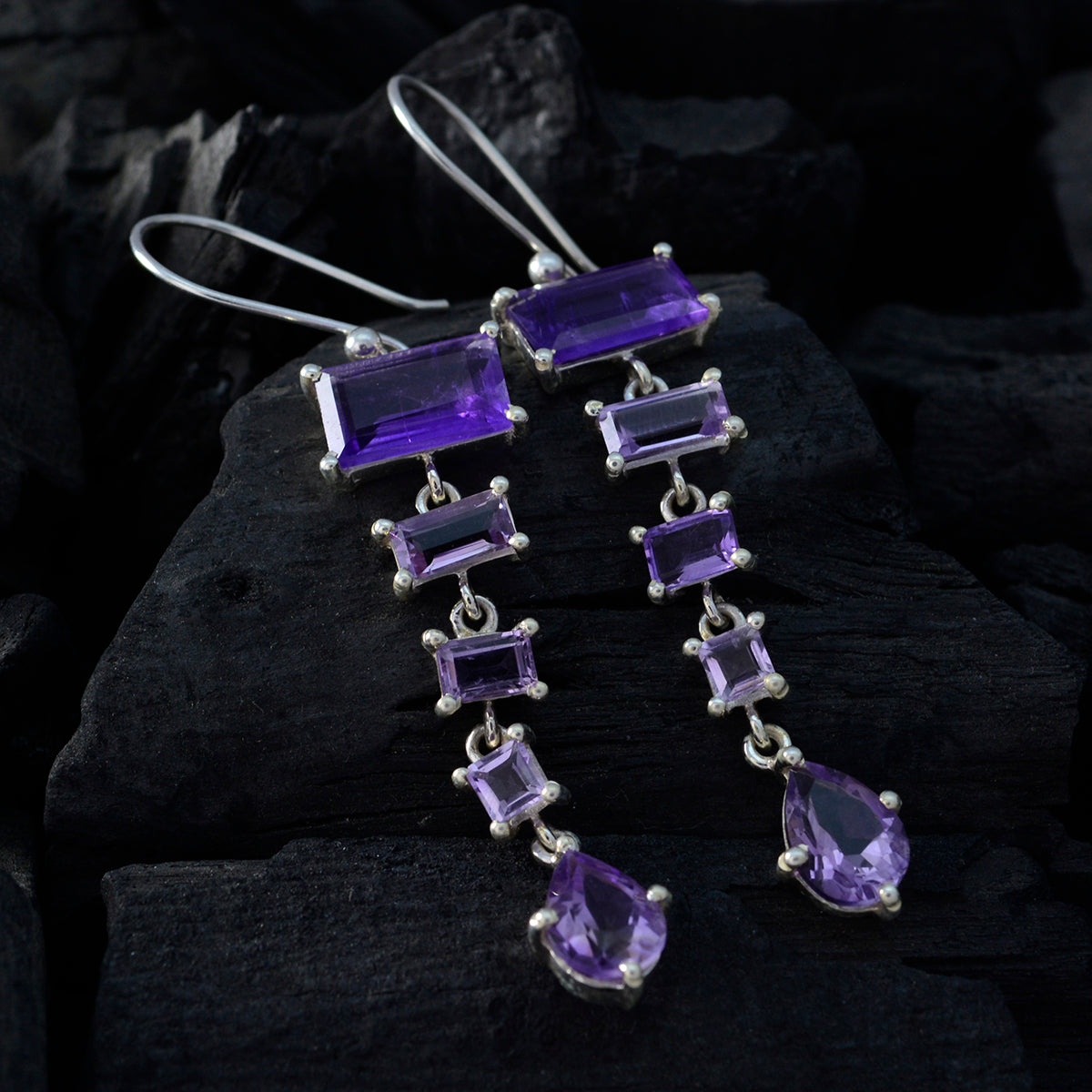 Amethyst-Middle-Eastern-Aisha-multiple-Dangle-Purple-Silver-Earring